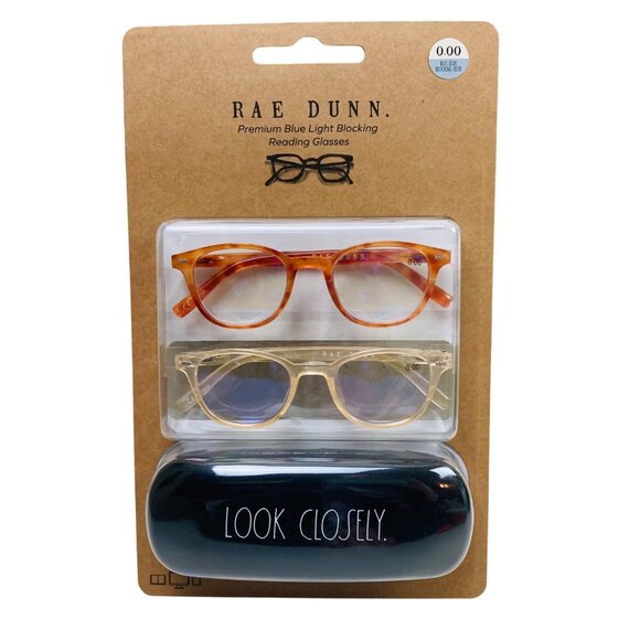 Rae Dunn Blue Light Blocking Reading Glasses 2-Pack w/ Case 0.00 Strength - Picture 1 of 4